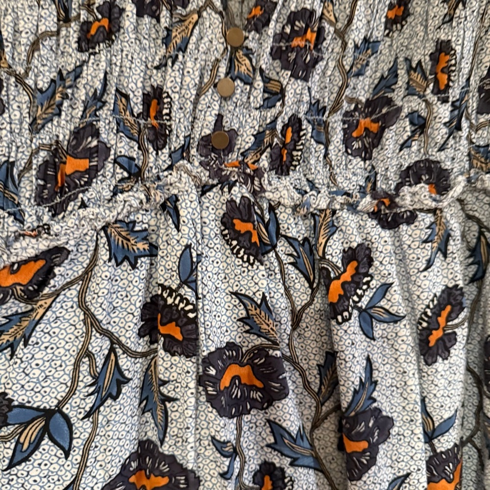 Anthropologie Blue Floral Smocked Mini Dress, Size L Worn on TV - Picture 7 of 16